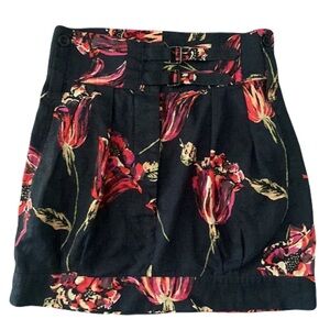 DRIES VAN NOTEN floral silk linen bubble miniskirt, black and pink, size 34